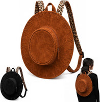 Suede Cowboy Hat Backpack with Leopard Print Strap